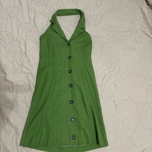 Green Halter Neck Button-Up Dress